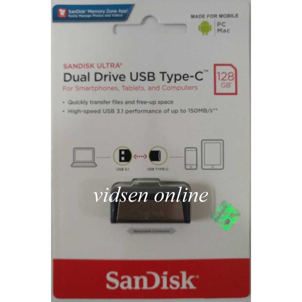 SanDisk Flashdisk OTG Type C 128Gb USB 3.1 Up to 150MBps