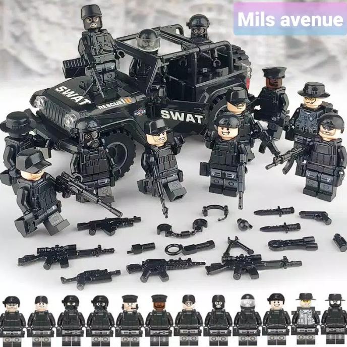 cusss order] Brick Non Lego Ori City Police SWAT Car + 12 Minifigure Set Polisi