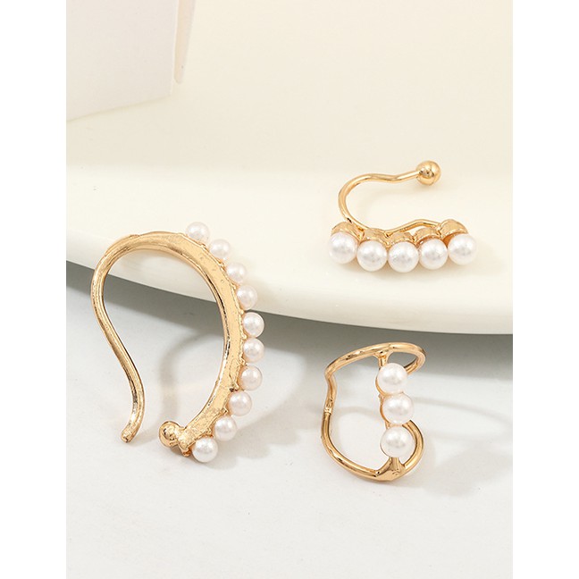 LRC Anting Tusuk Fashion Golden Irregular Pearl Geometric Earrings D73396