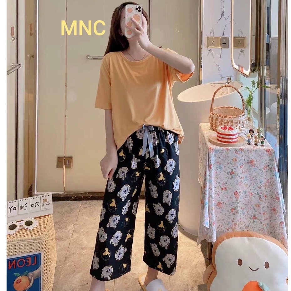 SETELAN CELANA SETCEL ONE SET OOTD 7 8 KAOS PIYAMA SET BAJU TIDUR HARIAN OVERSIZE POLOS WANITA DEWASA LENGAN PENDEK CP SPANDEK IMPORT STELAN PIAMA KAOS ATASAN TIDUR HITAM CEWEK GADIS REMAJA ANAK PEREMPUAN BAJU RUMAHAN SANTAI FASHION PAKAIAN TIDUR WANITA-7/8Kombi YELLOW