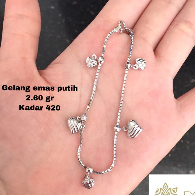 Gelang emas putih itali dengan variasi love kadar 420 panjang 17 cm