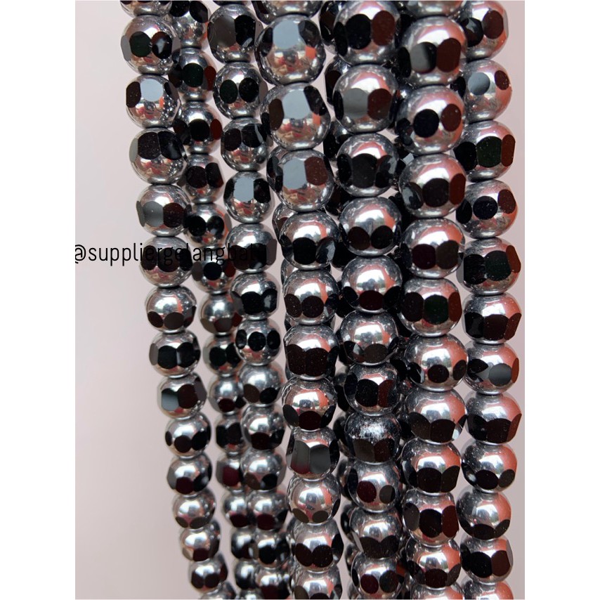 kristal BINGKAI SILVER 10mm hitam black onyx spacer manik pembatas