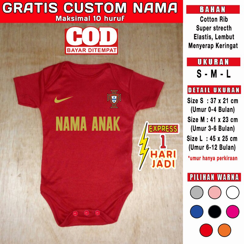 Baju Bola Bayi Portugal GRATIS Custom Nama Jersey Negara World Cup Euro Jumper Laki Laki Perempuan