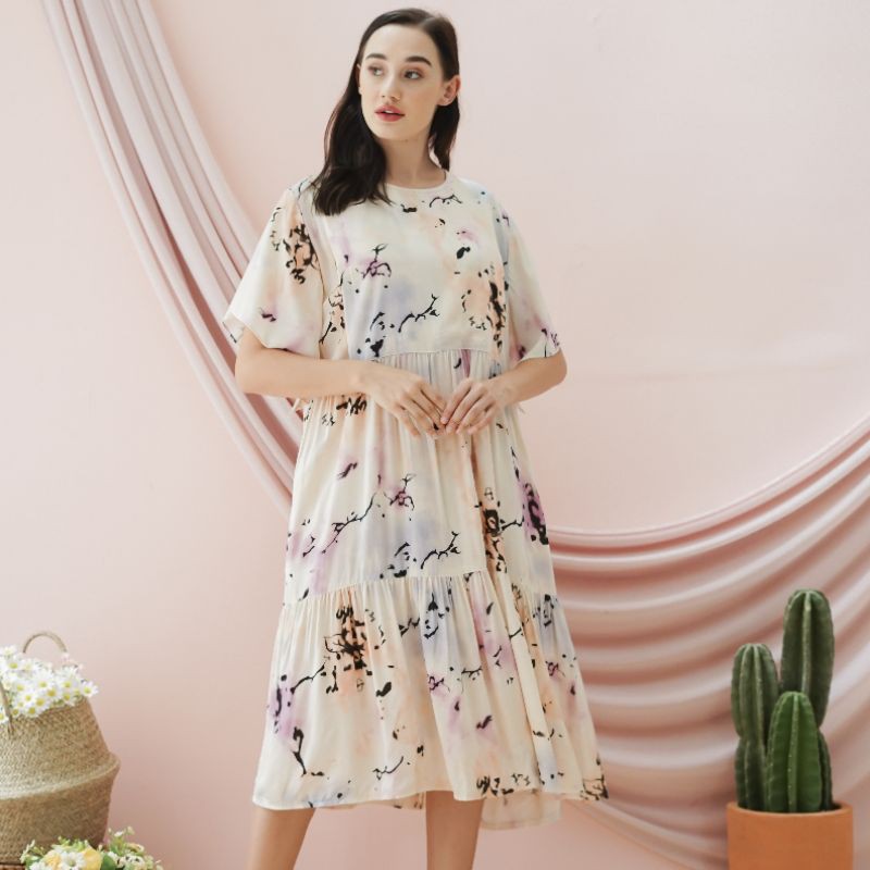 Liza Set / Dress Pattern / Daily Wear / Homey Dress / Daster Rumahan /  Rayon Tie Dye Kode AbsMulti