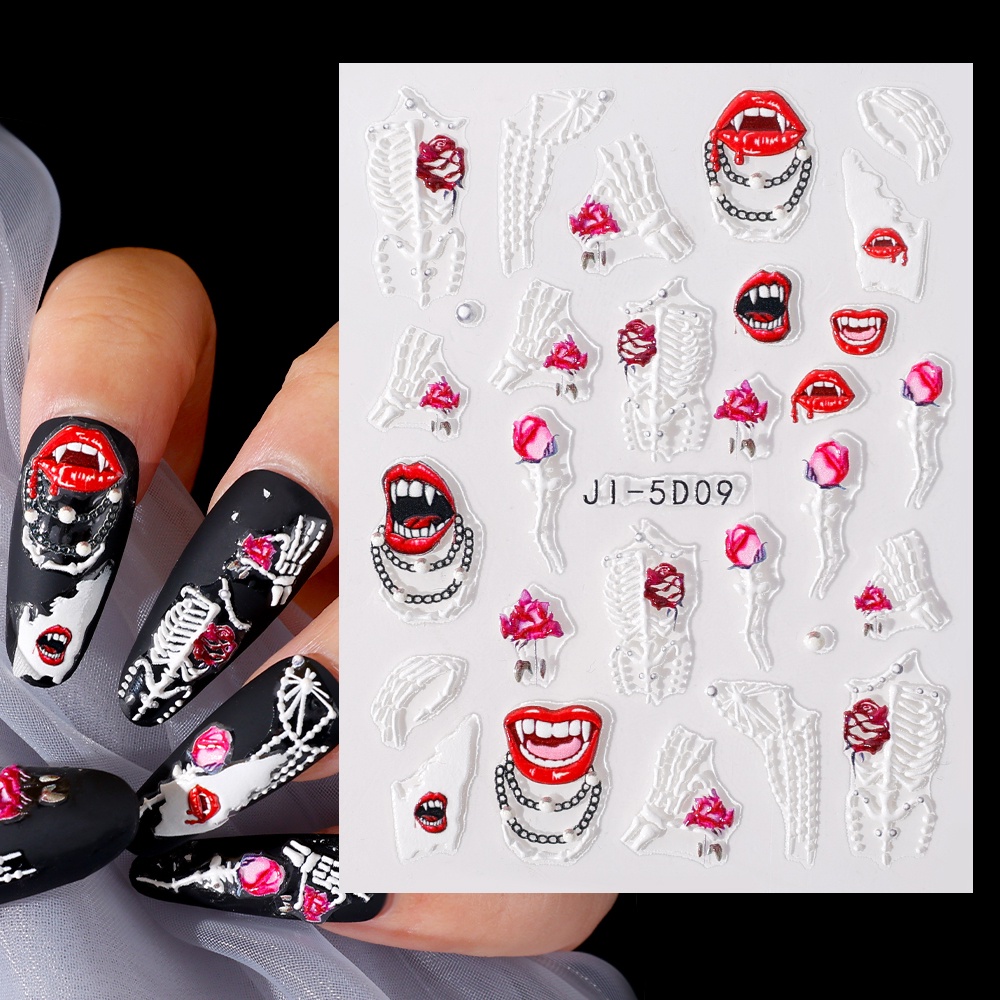 Stiker Kuku Motif Halloween 5D Untuk Dekorasi Nail Art