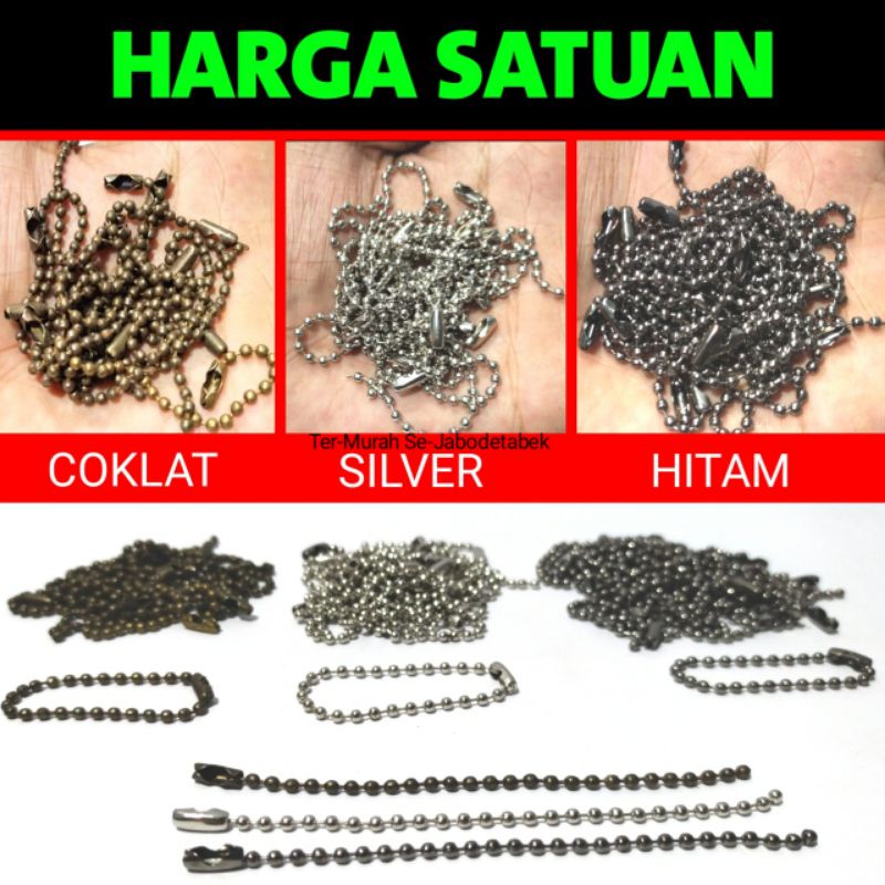 rantai kuku biji lada warna hitam silver coklat rantai hang tag