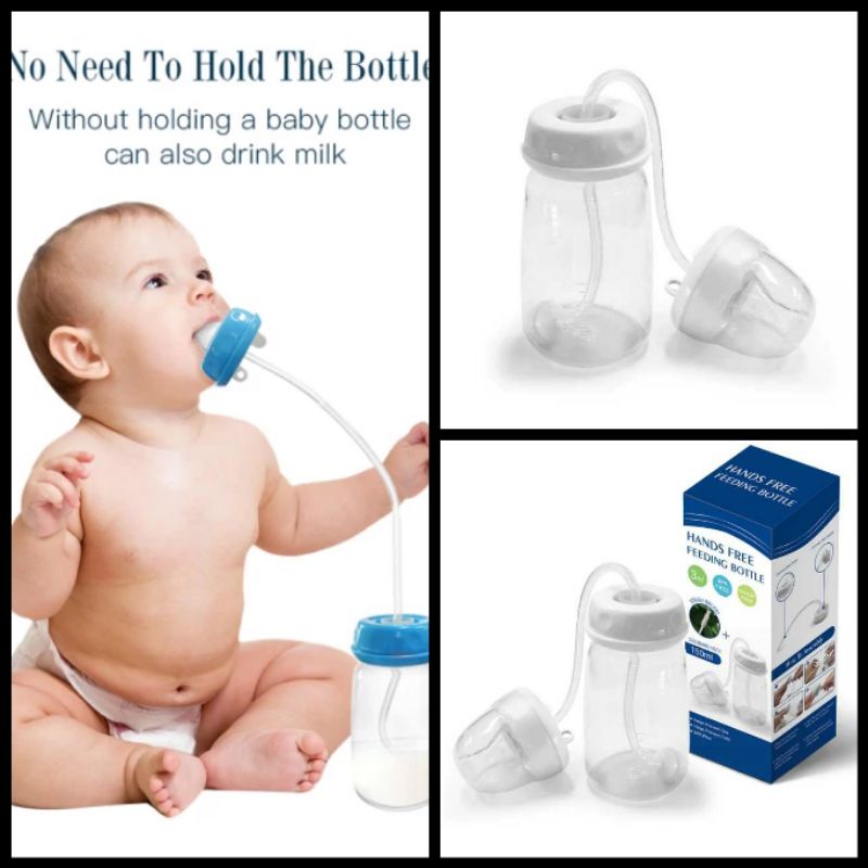 Hands free feeding bottle. Botol susu bayi bebas genggam.