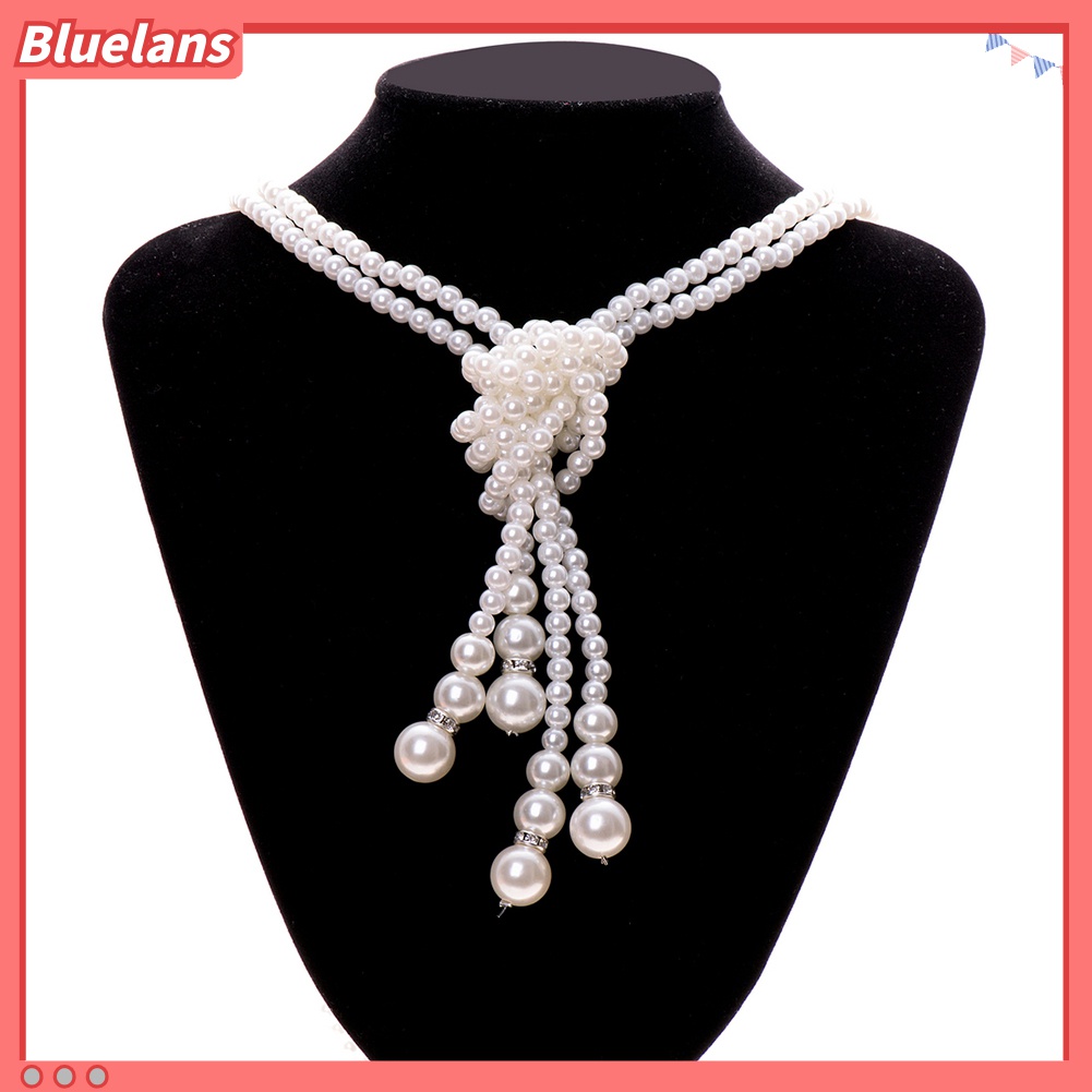 2pcs / Set Kalung Rantai Panjang Double Layer Aksen Mutiara Imitasi Untuk Wanita