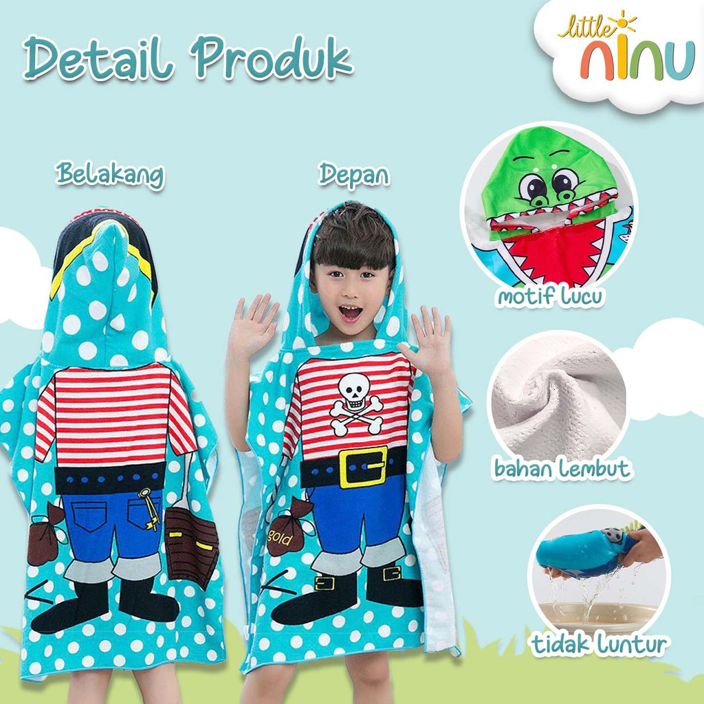 Handuk Anak Hoodie Karakter Kids Hoodie Towels Handuk Jubah Anak Little Ninu