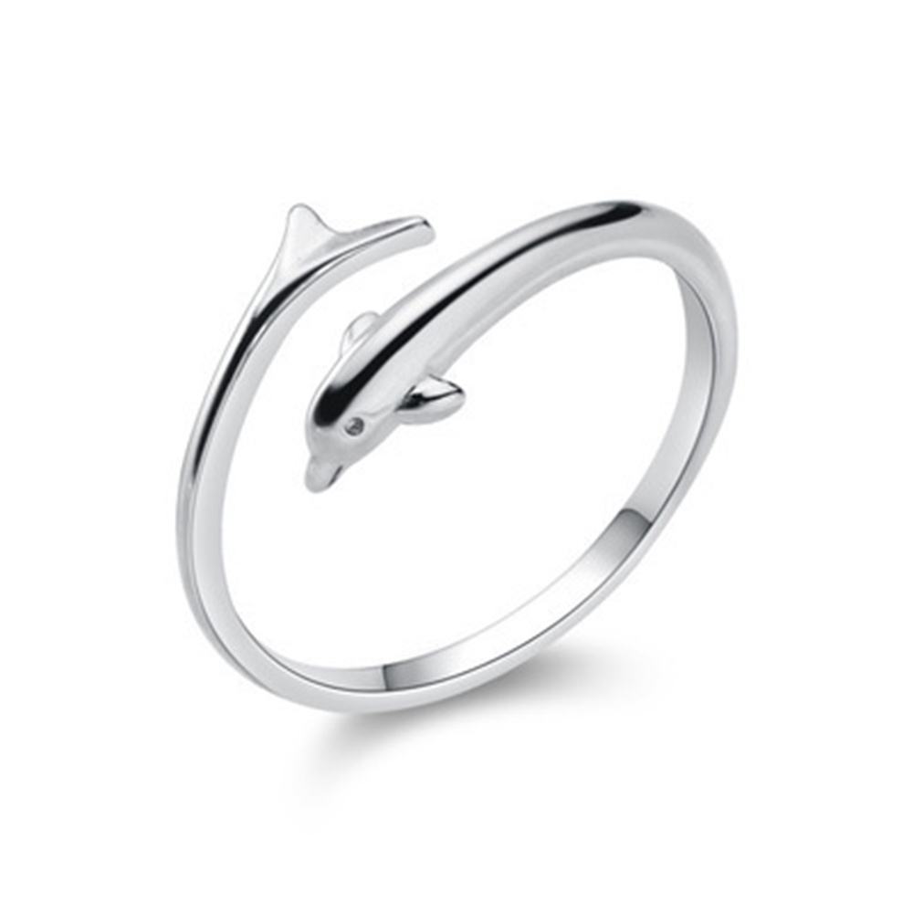 Cincin Model Terbuka Bentuk Lumba-Lumba Warna Silver Untuk Wanita
