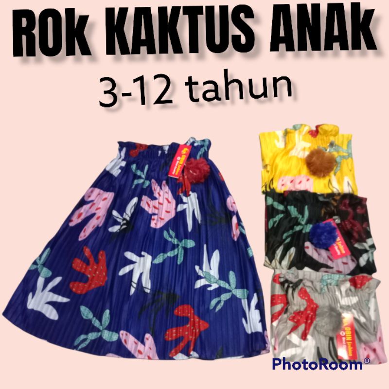 (KAKTUS)Rok plisket anak kaktus umur 3-12 tahun/rok plisket anak perempuan motif kaktus uk m,l,xl dan xxl