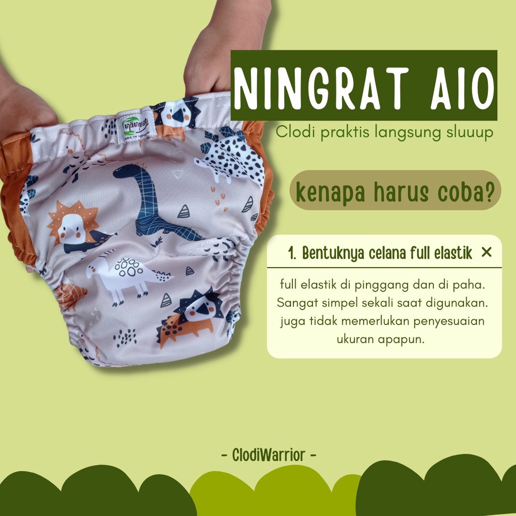 Clodi Ningrat AIO Reguler dan Jumbo - Popok Kain Bayi Cuci ulang Cloudy CLody SNI Model Celana Langsung Slup