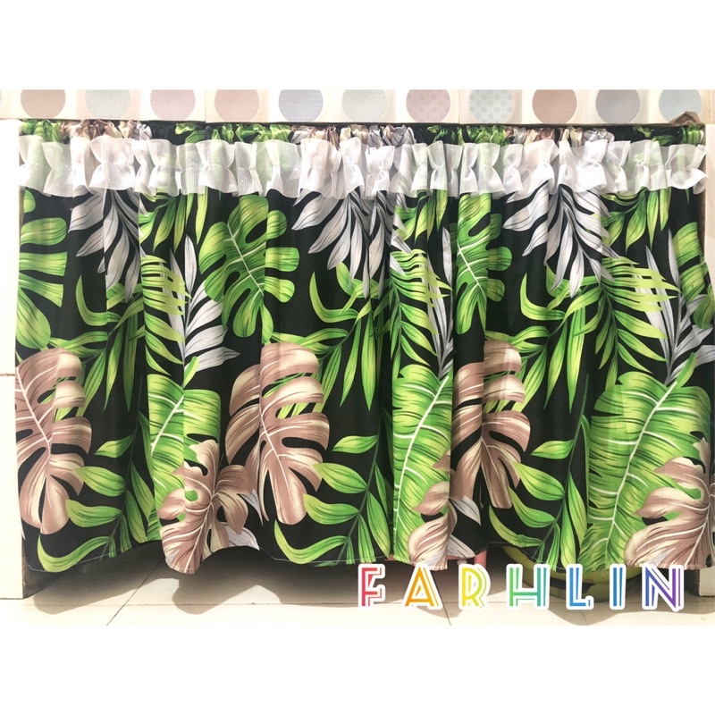 gorden kolong dapur/gorden kolong motif daun& bunga/perlengkapan dapur set