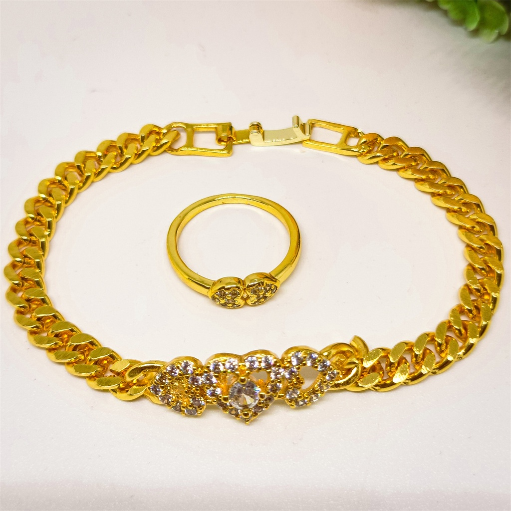 set bracelet+cincin titanium berlapis emas 24K xuping cinta elegant fashion Mewah anti karat tidak mudah luntur Terbaru Import