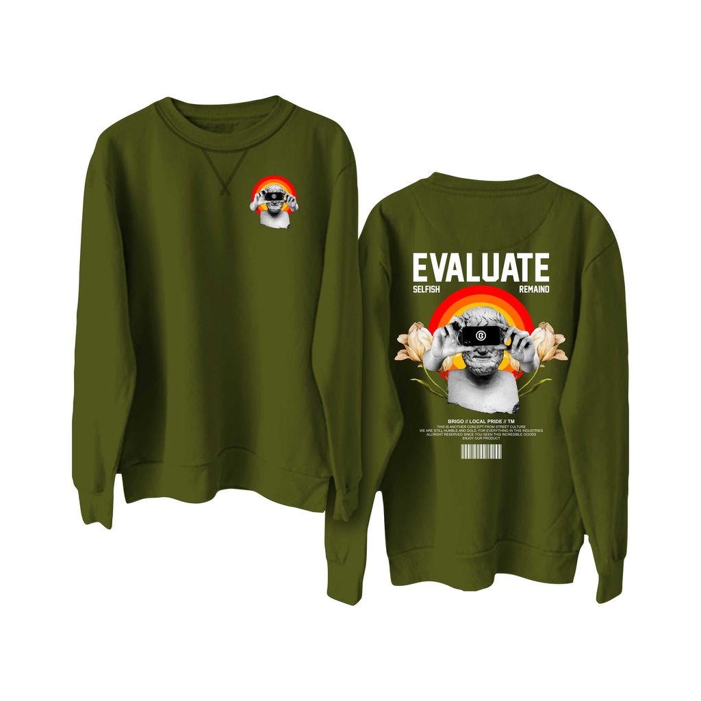 Sweater Crewneck BRIGO  evaluate Sablon DTF Fleece Cotton II BRIGO Basic Sweatshirt  evaluate II Cotton M-XXL (Pria &amp; Wanita) Free stiker&amp;Gantungan Kunci