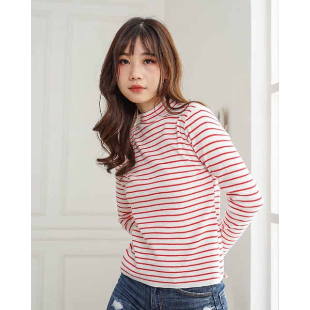 Lany Turtleneck Sweater Soft Knit Import - Atasan Rajut Salur Kerah Tinggi - Blouse Korea TM (J117)