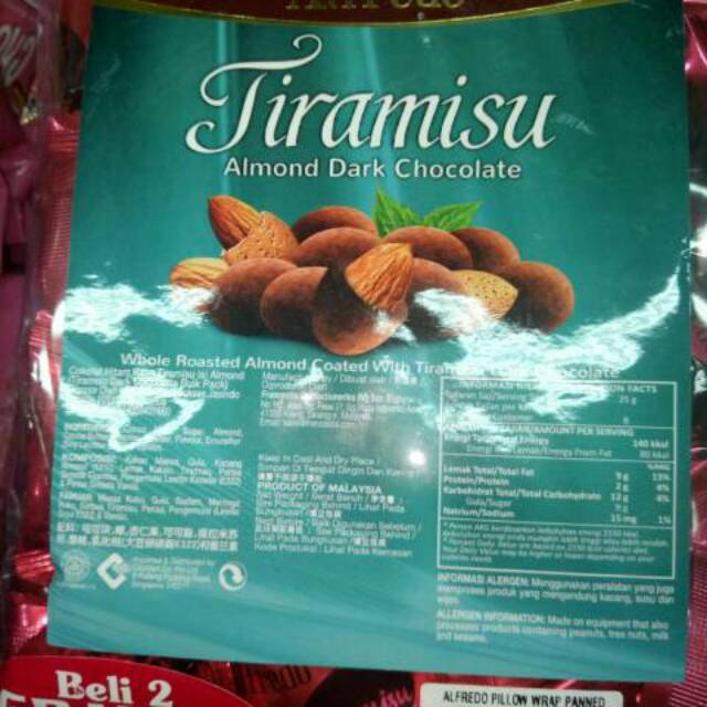 

COKLAT ALFREDO TIRAMISU ALMOND DARK CHOCOLATE 200 GR BELI 2 GTATIS 1