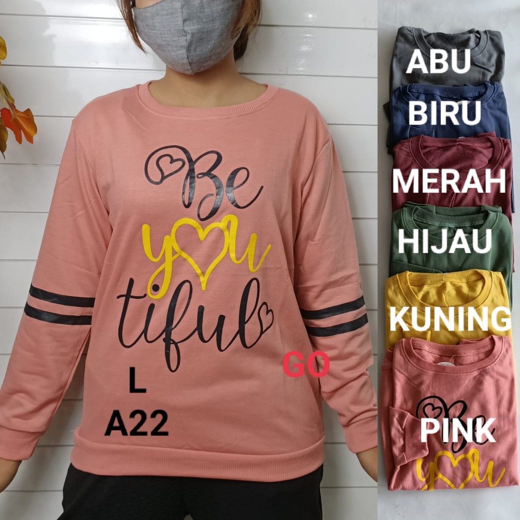 gof A S.DAY SWEATER Pakaian Wanita Outerwear Atasan Motif Huruf Salur Garis Casual Santai Original