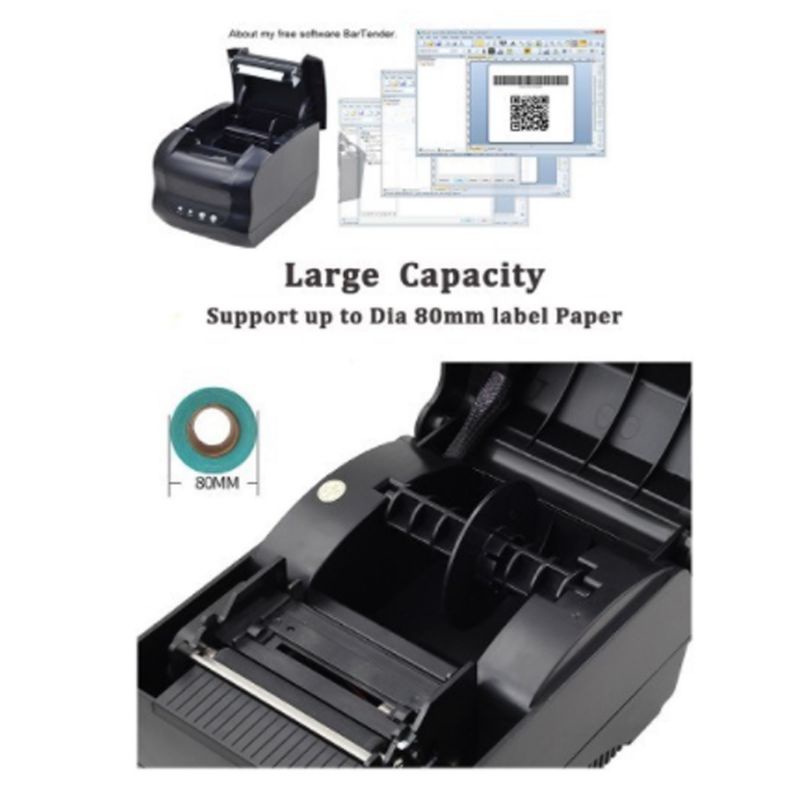 Printer Barcode Thermal Label Resi XPRINTER XP-365B Bluetooth+USB 80mm