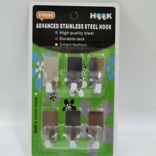 Gantungan Hook Stainless Steel Isi 6 Tempel Dinding - Advanced Stainless Wall Hook Serbaguna