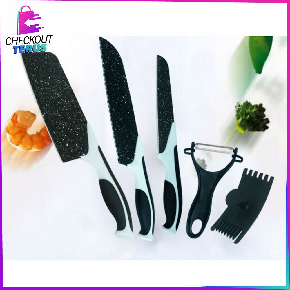 CT C443 Pisau Dapur Set 5in1 Multifungsi Pengupas Buah Dan Sayur Kitchen Knife Set Ceramik Peeler Serbaguna