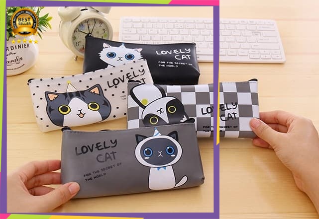

TEMPAT PENSIL TP007 Tempat Pensil Lucu Cute Cat - Abu Abu