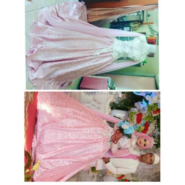 Gaun pengantin/gaun hijab/gaun wedding/ gaun pesta/gaun party/ gaun jaguar baby pink putih