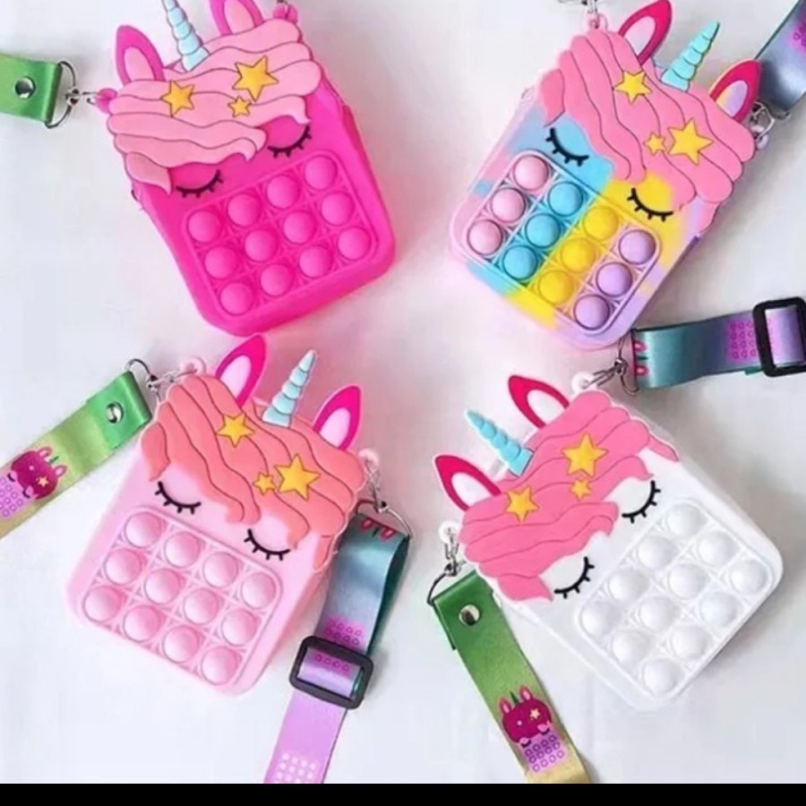 Tas Pop It Tiktok selempang Viral Unicorn Travel bag anak wallet toys