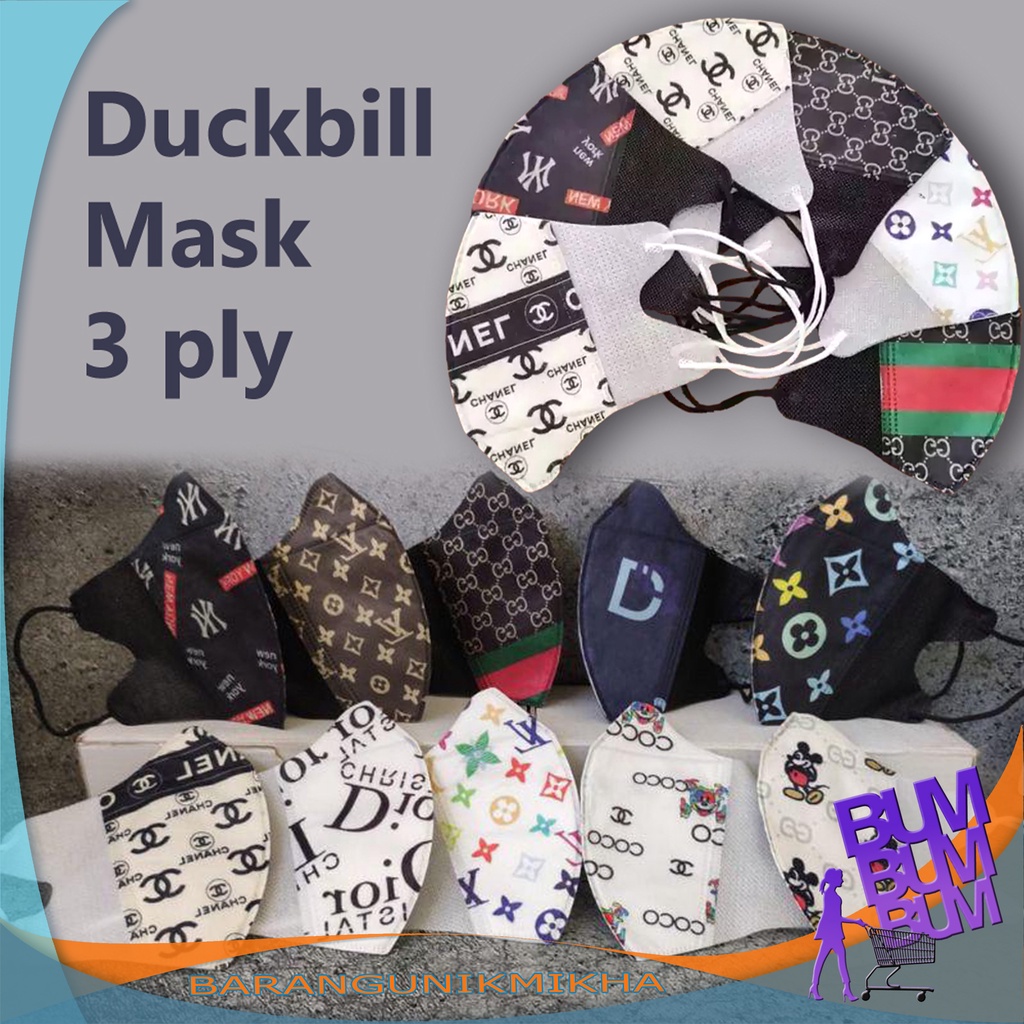 Masker Duckbill 3ply POLOS Motif LOGO/ Gambar BRAND