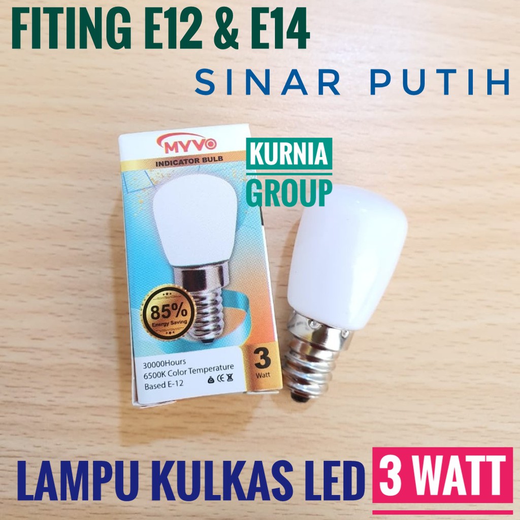 Lampu Led Kulkas MYVO 3Watt Cahaya Putih MAC-01 3W Putih Bohlam Fiting E12 &amp; E14 Awet 220v Lemari es