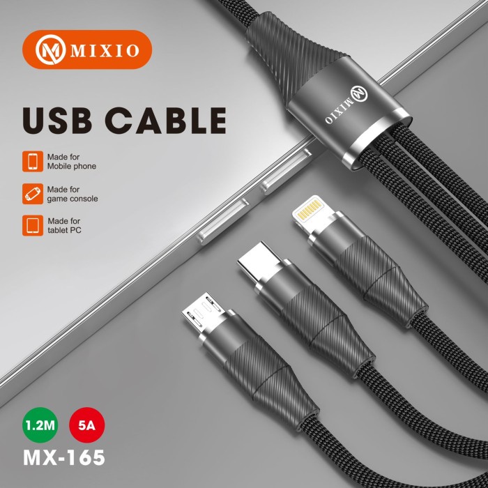 MIXIO MX-165 USB Cable 3in1 Cable 1.2M 5A Quick Charging