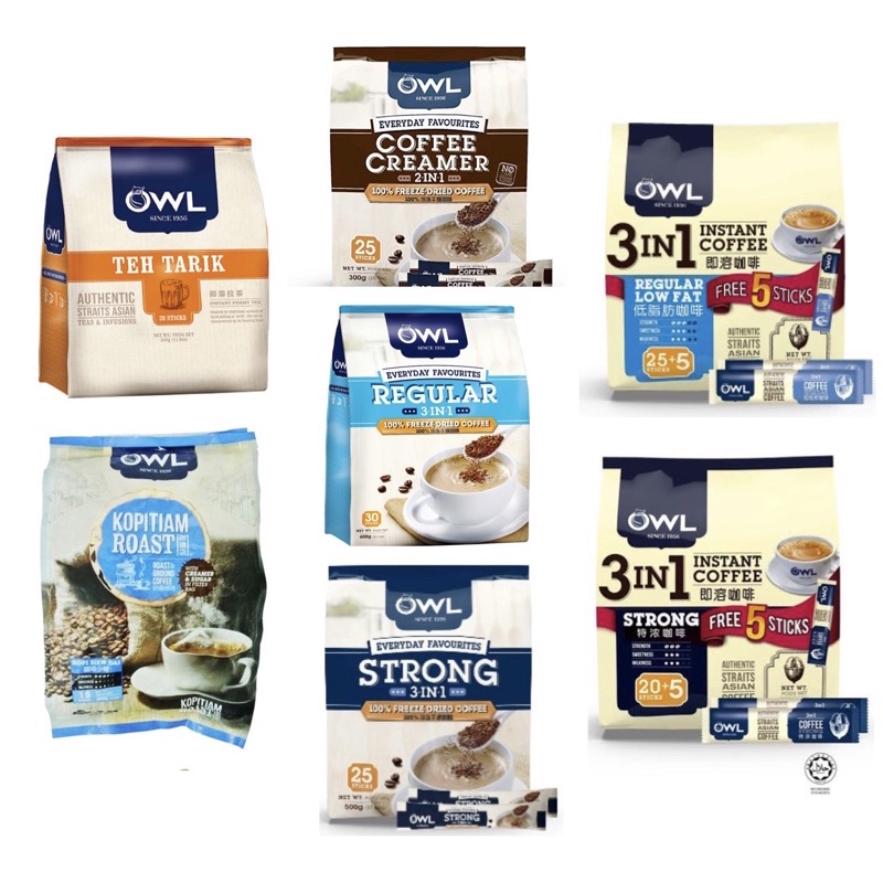 

Owl Instant Coffee - 3 in 1 Regular low fat / 3 in 1 Strong / 2 in 1 Coffee Creamer Freeze Dried