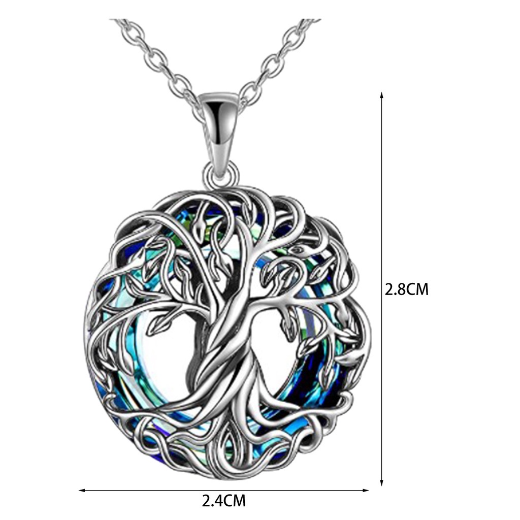 Fancyqube Kalung Desain Pohon Kehidupan Aksen Kristal Biru Bahan Sterling Silver Untuk Wanita