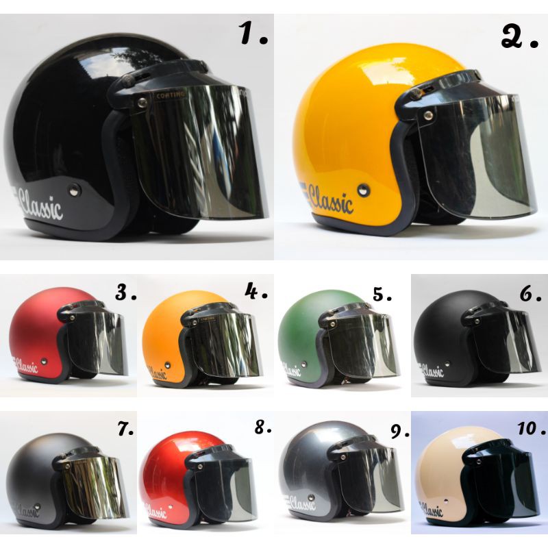 (Bisa COD) Helm Bogo Classic Garis Retro Dewasa Kaca Datar Injak SNI