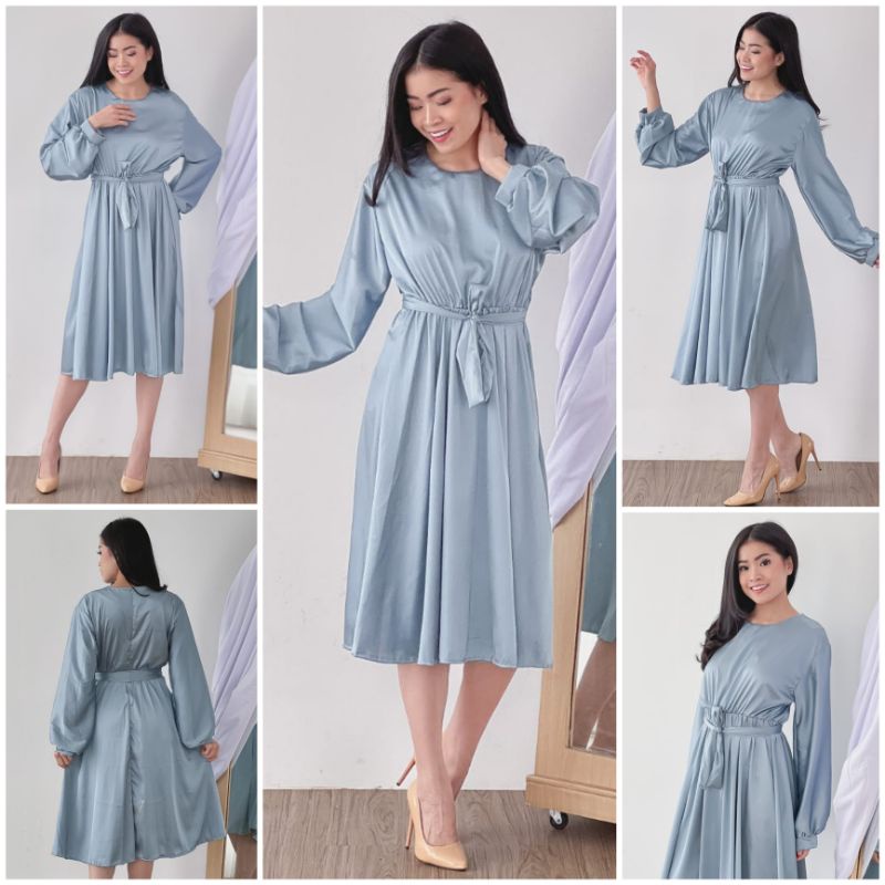 ⚡️CLEARANCE SALE ♡ PREMIUM ♡ ORIGINAL ! MIRRIAM TUNIK VINTAGE PLAIN LONG SLEEVE OBI TIED FLARE MIDI DRESS