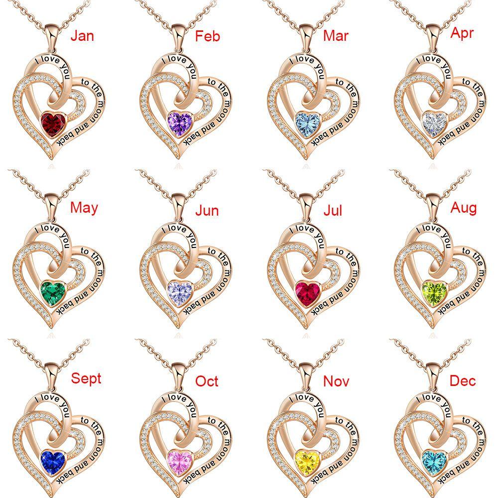 R-flower Heart Necklace 5A Cubic Zirconia Wanita Rose Gold I Love You to The Moon and Back