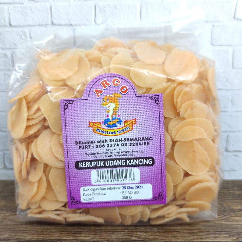 

Kerupuk Udang Kancing / Mede / Super Gondang / Gajah / Sidoarjo Mentah Argo 250gr Keripik Kripik Krupuk