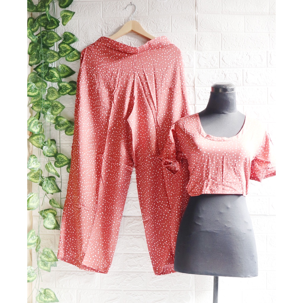 Baju Setelan wanita Crop Square Kekinian Karet / one Set Crop Square/ Top wanita-Peach