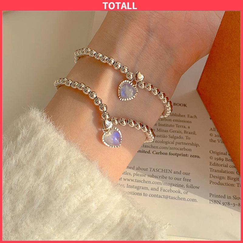 COD Wanita Moonstone Cinta Liontin Manik-manik Kalung Gelang Kecil Gaya Sederhana-Totall