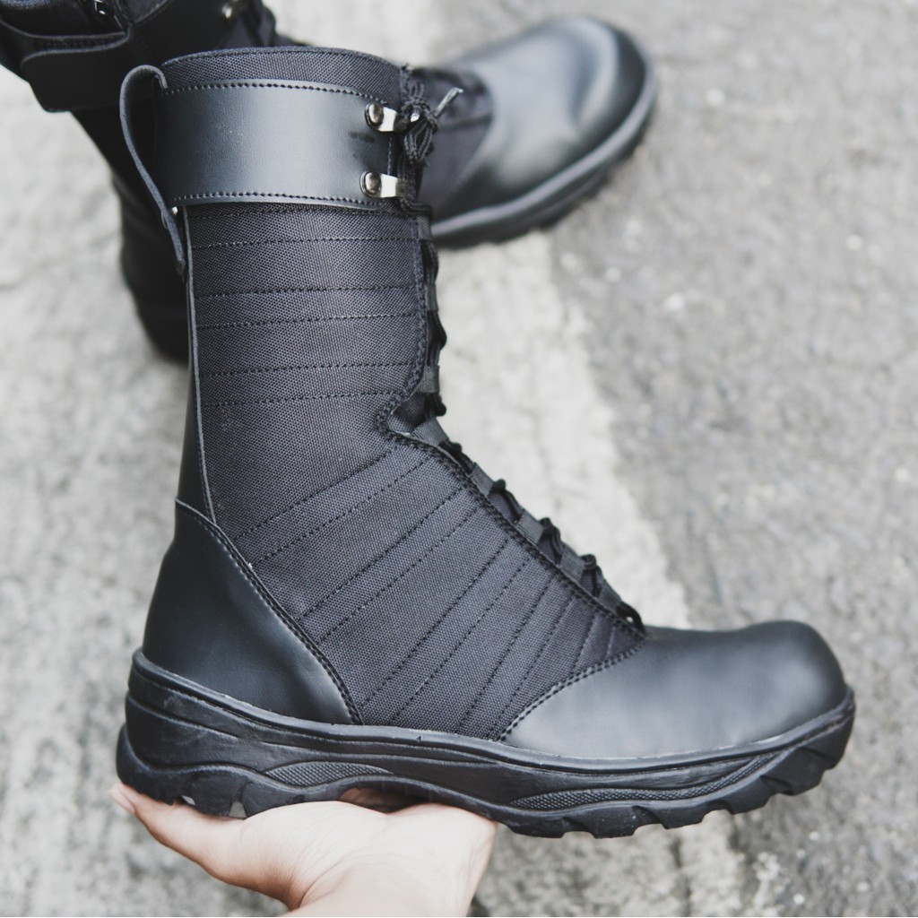 BISA COD!!!SEPATU BOOTS PRIA SAFETY BLACK FORCE TNi/POLRI UJUNG BESI Tinggi 10inci Bikers Haiking