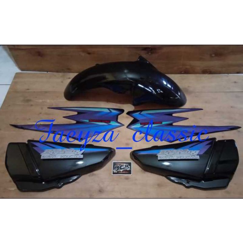 Cover Bok Aki Yamaha RX King plus striping fullset emblem THN 2002 biru + Spakbor depan Vixion old P