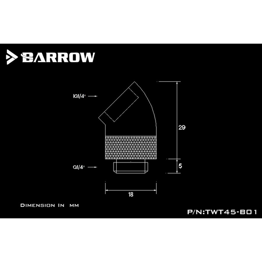 BARROW TWT45-B01 45° Rotary M-F G1/4 Fitting - Black