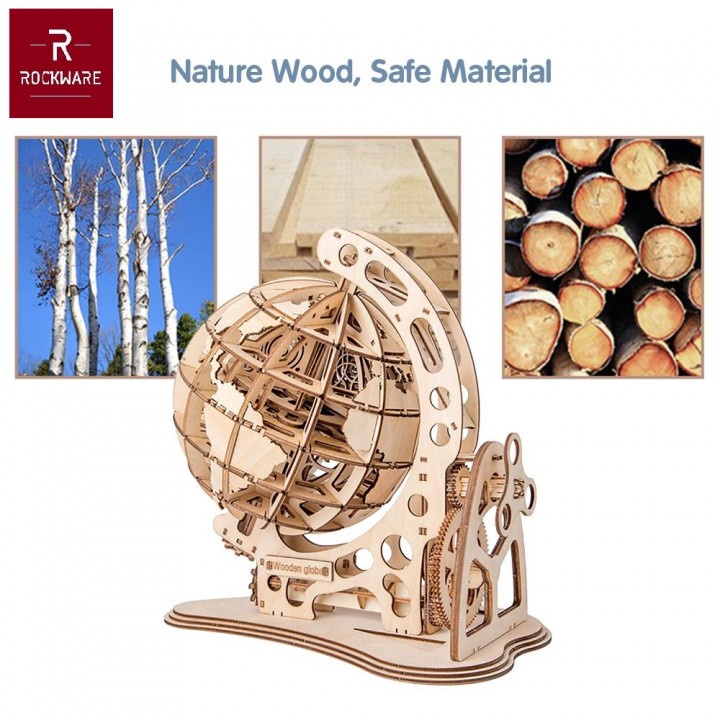 ROCKWARE RW-DIY06 - Creative Wooden Puzzle 3D - World Globe Model