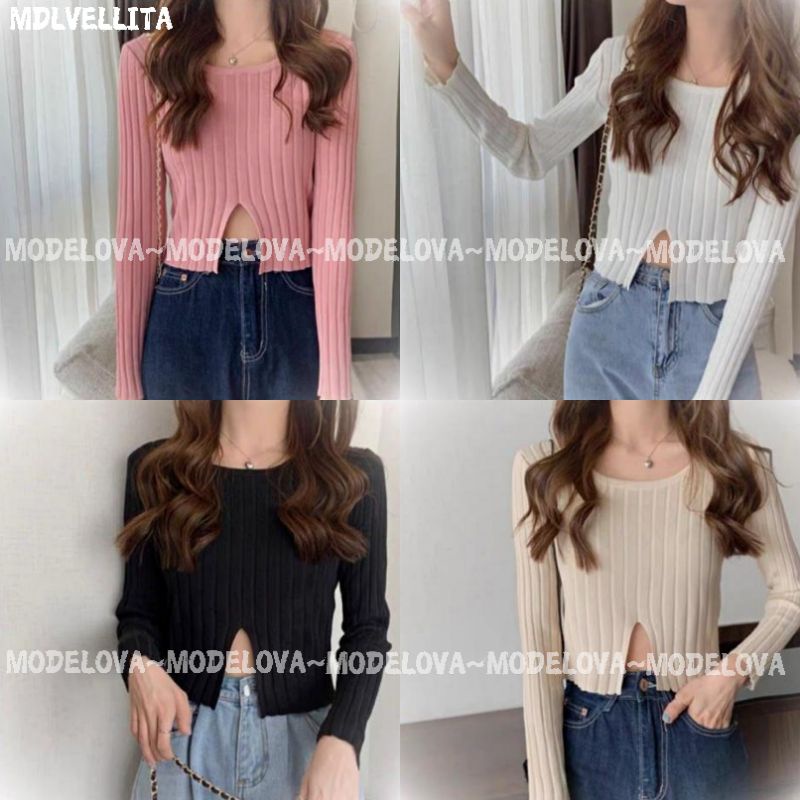 MDLV ~ BAJU RAJUT ELLITA ATASAN LENGAN PANJANG RAJUT CEWEK FASHION WANITA