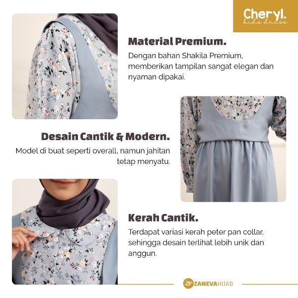 CHERYL DRESS ANAK l MOTIF BUNGA BUNGA l ZANEVA KIDS