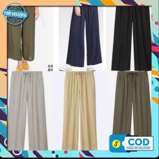 Kulot Linen Highwaist Terbaru Kulot Linen Premium Uniqlo Relaco Long Wide Leg Pants/ Celana Kulot Un