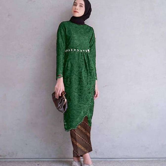 setelan kebaya Lace amora Brukat tulang kombinasi mutiara READY