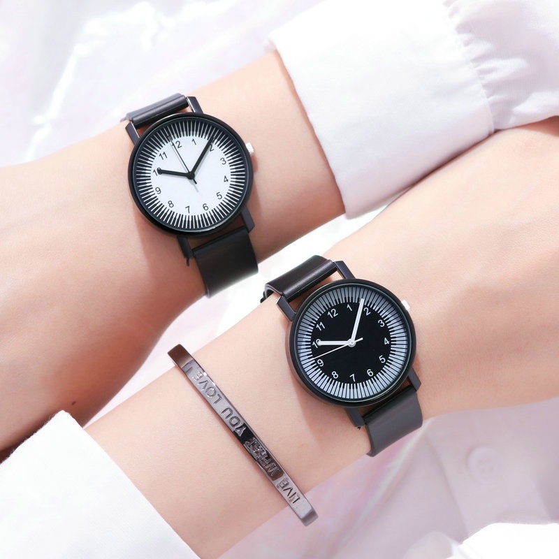 Jam Tangan Wanita A0162 Small Personality Black and White Quartz Watch