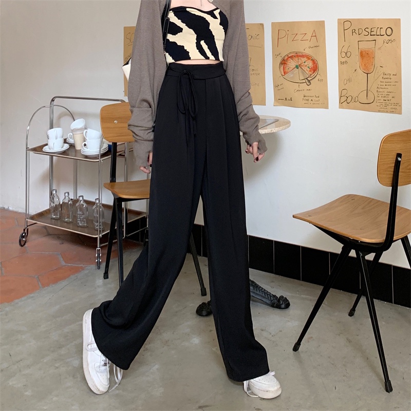 XIAOZHAINV Celana Wanita Korean Style High Waist Loose  Straight Pants Celana Wanita 0038