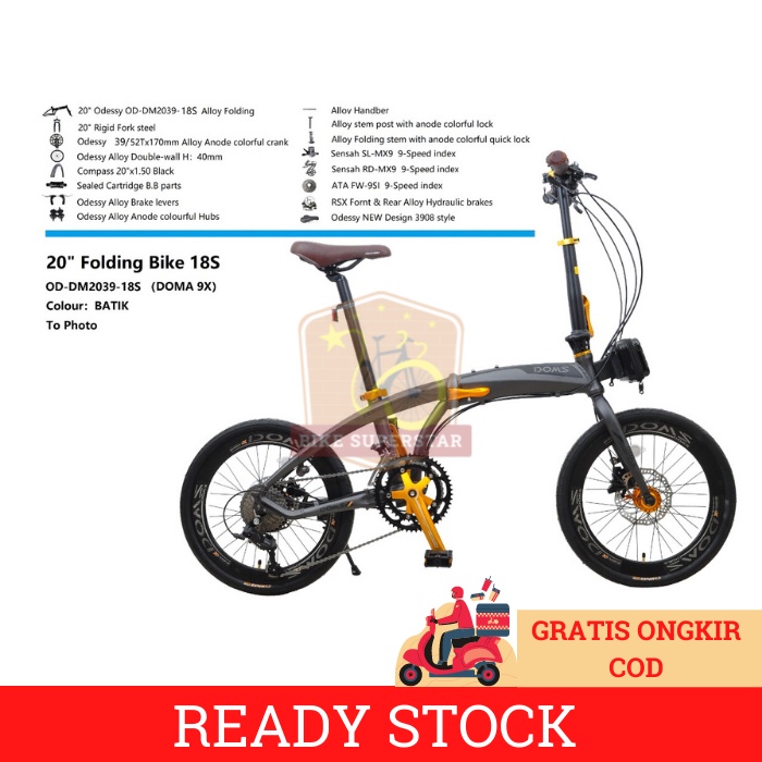 Sepeda Lipat 20 Inch Odessy Doms 9X 2 x 9 Speed Alloy Disc Hidrolik